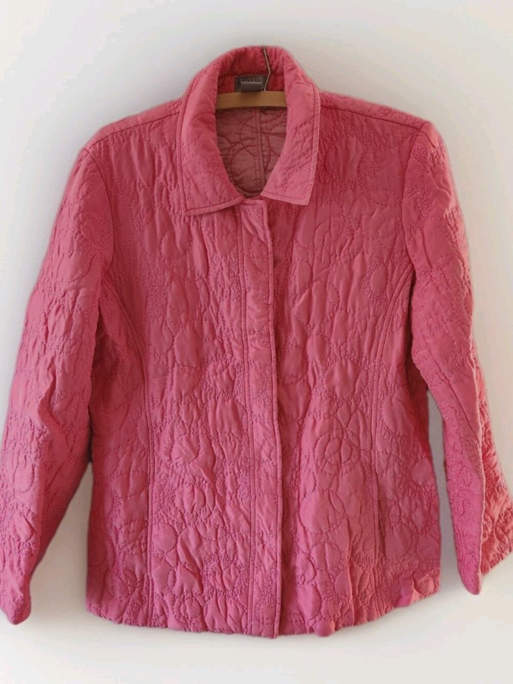 Sigrid Olsen Women's Quilted Silk Jacket Pink Size LG Circles Grandmacore READ
